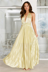 Shimmering Sea Pleated Halter Maxi Dress Sage