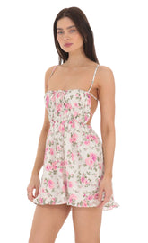 Floral Open Back Dress in White