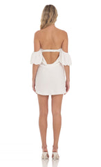 Off Shoulder Puff Sleeve Dress in White