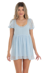 Dotted Lace Two Piece Dress Set in Blue