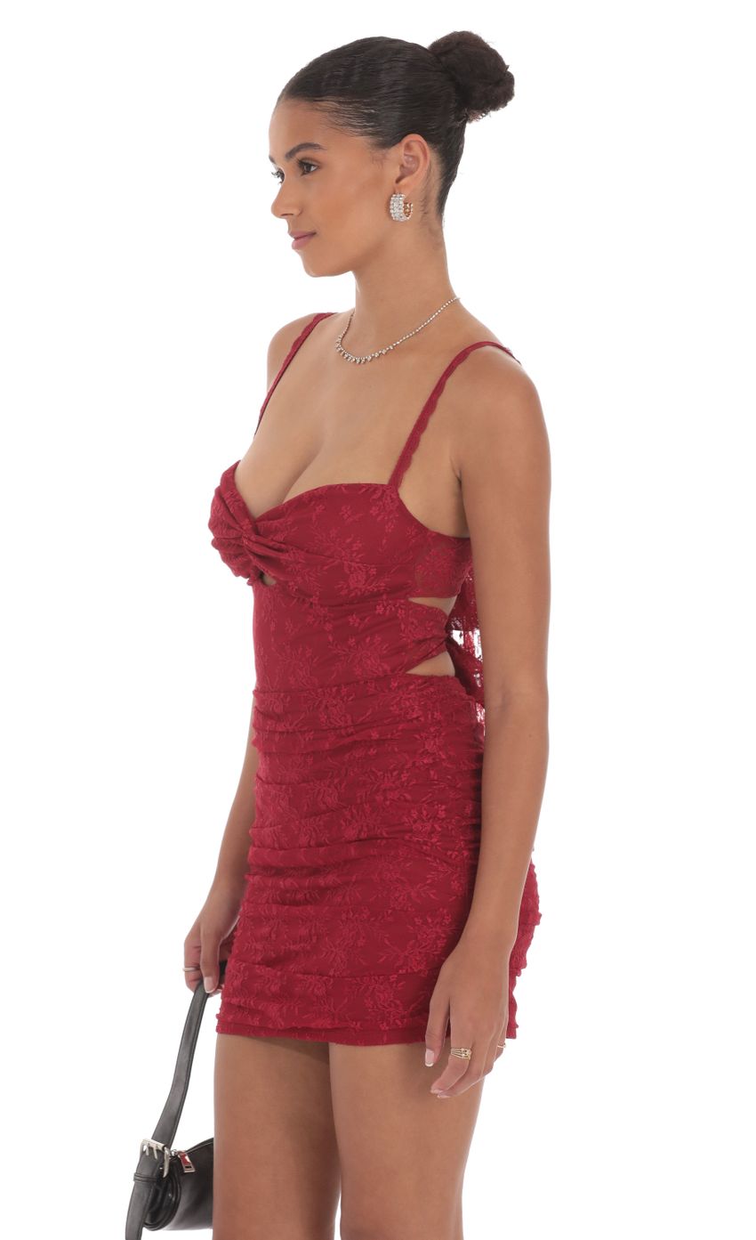 Lace Cutout Bodycon Dress in Maroon