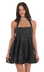 Floral Flare Babydoll Dress in Black