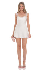 Lace Strap Satin Dress in White