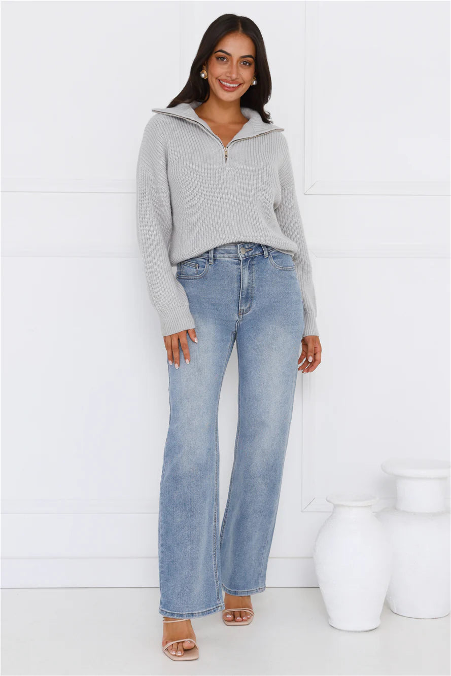 Snowfall Knitted Half Zip Sweater Grey