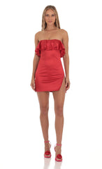 Satin Bodycon Mini Dress in Red
