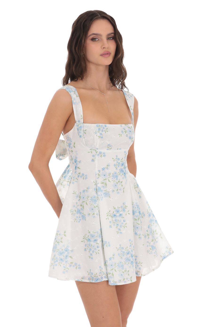 Floral Eyelet Fit and Flare Dress in White