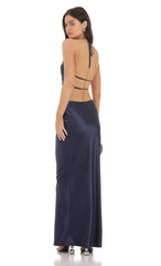 Satin Slip Two Piece Set in Navy